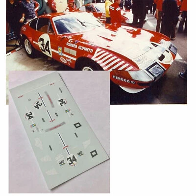 TOP MODEL decals decalcomanie 1/43 deco ferrari 365 gtb4 daytona le mans 1972 filippinetti