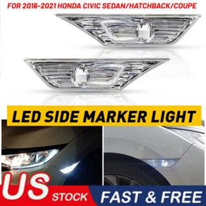CLEAR SIDE MARKER LAMP TURN SIGNAL LIGHT W/ LED BULBS FOR 2016-2021 HONDA CIVIC - Picture 1 of 15
