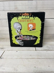 Animated Halloween Skeleton Skull Candy Bowl Eyes Pop Talks New Open Box - Picture 1 of 5