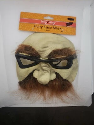 (1) SPOOKY VILLAGE Furry Face Mask w/Brown Hair & Glasses Adult Size BRAND NEW! - Image 1 of 2