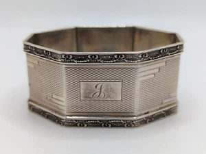 Antique English Art Deco Sterling Silver Napkin Ring "J" initial dated 1934 - Picture 1 of 5