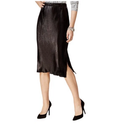 NWT NY Collection Womens Size Large Midi Skirt Shiny Black Mini Pleats - Image 1 of 4