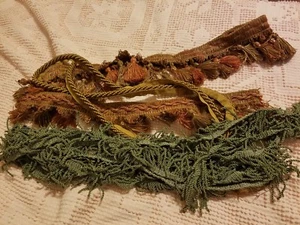 Misc Upholstery 1.5 yds gold cording pink tassels 4 yds green fringe - Picture 1 of 6