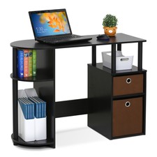 Office Computer Desk with 3 Shelves and 2 Drawers - Black