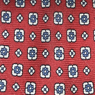 £85 HACKETT МУЖСКОЙ КОРАЛЛ, БЕЛЫЙ И СИНИЙ ФУЛЯР НАПЕЧАТАНО ШЕЛКОВЫЙ ГАЛСТУК СДЕЛАНО В ИТАЛИИ Y1 - Изображение 1 из 4