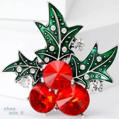 Broche de bayas de acebo de Navidad broches de estrás de cristal joyas regalos de fiesta Foto 1 de 4