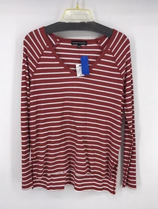 Catherine Malandrino Red And White Striped Long Sleeve Shirt V-neck NWT - Picture 1 of 6
