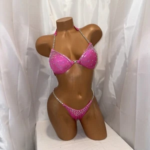COMPETITION Npc Hot Pink Wellness Bikini SUIT 34B CUP SMALL BOTTOMS Handmade - Picture 1 of 7