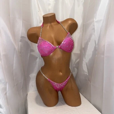 COMPETICIÓN Npc Rosa Caliente Bikini Bikini TRAJE 34B TAZA PEQUEÑO FONDO Hecho a Mano Foto 1 de 4