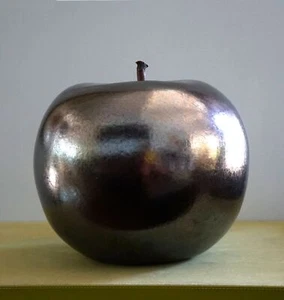 BULL & STEIN XLarge Glazed Anthracite Apple Sculpture by Artist Lisa Pappon 11"H - Picture 1 of 7