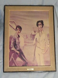 Vtg MCM Wharf Rats by F Roberts Framed Print Two Scrappy Women Big Eyes by Pier - Picture 1 of 18