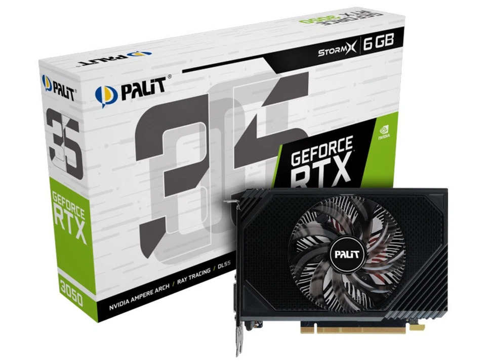 PALIT RTX3050 STORMX 6GB GDDR6 96bit DVI HDMI DP Single-Fan Option for Mini-ITX - Image 1 of 1