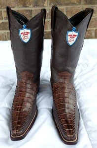 Wild West Men's Genuine Crocodile Leather Brown Cowboy Snip Toe Boots Sz 9EE - Picture 1 of 17