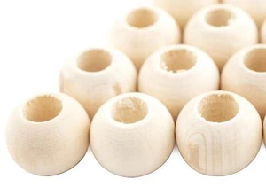 Natural Wood Macrame Beads 18mm, Set of 100 White Round Large Hole 15 x 19mm - Picture 1 of 5