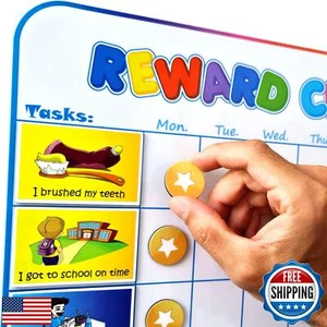Large Magnetic Reward Chart for Kids - 127 Pre-Written Stickers (Including Po - Picture 1 of 5