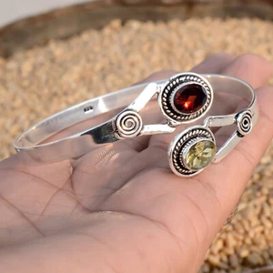 Faceted Garnet & Citrine Topaz Gemstone 925 Sterling Silver Friend Gift Bangle - Picture 1 of 5