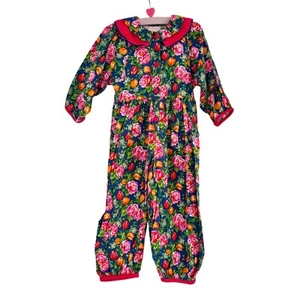 Wee Clancy Jenny Jumpsuit Size 5 Roses Tulips Floral Print Blue Cotton Vtg 80s - Picture 1 of 7