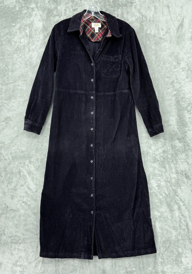 Vestido Vintage Talbots Mujer 6 Pana Botón Modesto Informal Bolsillo Midi Negro Foto 1 de 4