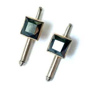 Vintage Pair 14K Yellow Gold Black Onyx Studs - Picture 1 of 14