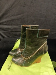 Vintage Kenzie Stiefel Tulpe braun Leder geschwungen Keilabsatz Booties 7 viktorianisch Y2K - Bild 1 von 11