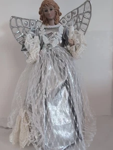 2009 Silver Lighted Angel Tree Topper, Lace.10 Inches Tall - Picture 1 of 5
