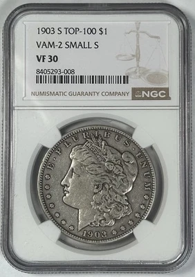 1903-S Micro S Morgan Silver $1 Dollar Coin Top 100 Vam-2 NGC VF 30 (Rare) - Image 1 of 2