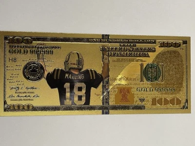 Football Payton Manning 24k Gold Foil Note Colts 18 Quarterback Free Shipping - Image 1 of 4