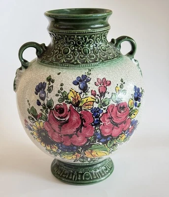"Florero urna alemana vintage MARZI & REMY 1125 10,75"" gres verde floral usado en excelente estado" Foto 1 de 3
