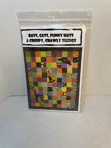 Fledermäuse, Katzen, lustige Hüte und gruselige Krabbelsachen 60”x70” Muster - Bild 1 von 2