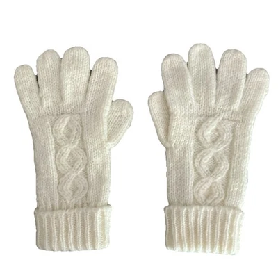 Guantes acogedores cálidos tejidos con cable de invierno crema marfil mezcla de lana vintage O/S Foto 1 de 4