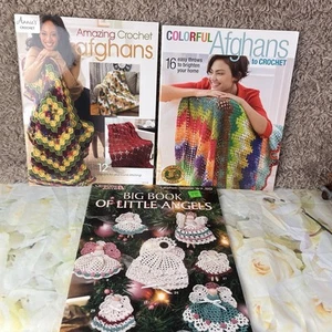 Crochet Books Booklets Patterns Afghans Angel Ornaments Pattern Figures Lot Of 3 - Picture 1 of 12