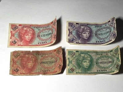 Series 641 MPC Military Payment Certificate Lot of 4  1-5c,  1-10c,  2-25c - Image 1 of 4