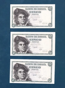 Lot of 3 - Spain (1948) 5 Pesetas - Consecutive #'s - All CU - Picture 1 of 4