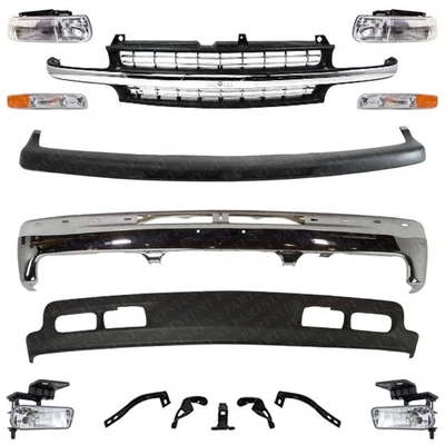 Kit de montaje de parachoques delantero cromado + rejilla para Chevrolet Silverado 1500 1999-2002 Foto 1 de 4