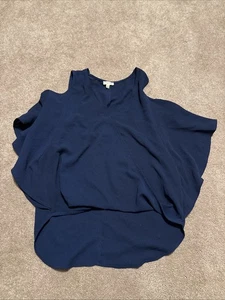 Lily White Blue Cold Shoulder Shirt Batwing Small - Picture 1 of 7