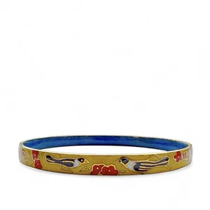 Brazalete Vintage Pájaro Floral Amarillo Rojo Esmalte Cloisonné - Imagen 1 de 5