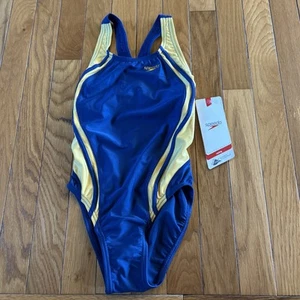 New NWT Speedo Racing Quantum Splice One Piece Swimsuit Navy Yellow Gold Size 26 - Imagen 1 de 7