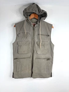 VTG 80s Banana Republic Safari Vest S Green Canvas Photographer Stowaway Hood - Picture 1 of 9