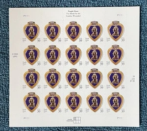 Scott 4032, 39c Purple Heart, Mint sheet of 20, Self-adhesive - Picture 1 of 1