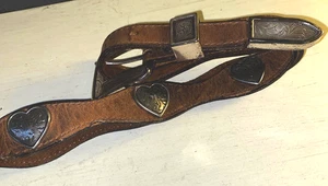 Cintura donna Justin vintage marrone pelle di vacchetta grana argento cuori taglia 30 - Foto 1 di 6