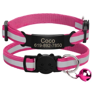 Reflective Breakaway Safety Cat Collar & Custom Name ID Tag No Noise & Bells - Picture 1 of 46