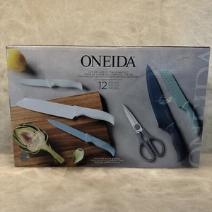 ONEIDA CUTLERY CUTTING BOARD SANTOKU KNIFE Acacia Wood SET 12 Piece NEW RARE - Picture 1 of 9