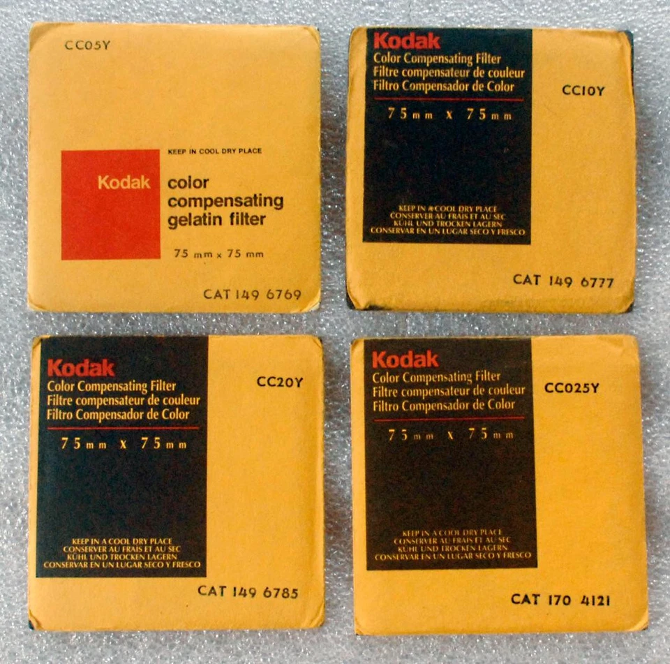 4 KODAK GELATIN FILTER 75mm CC025Y CC05Y CC10Y CC20Y yellow UNOPENED - Image 1 of 1