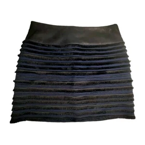 Rag & Bone schwarz & blau Lammfell Leder Fransen Minirock Größe 0 - Bild 1 von 7