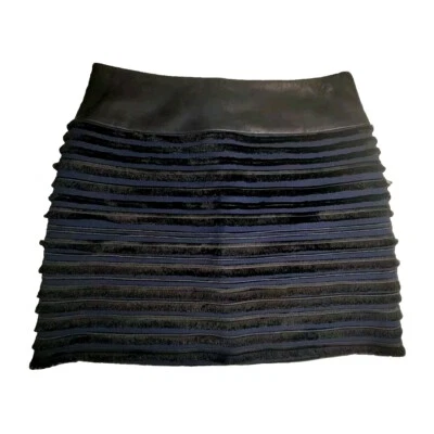 rag & bone Black & Blue Lambskin Leather Fringe Mini Skirt Size 0 - Image 1 of 4