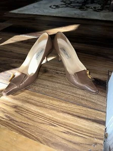 Tan Leather Vintage Jimmy Choo Pumps Size 37 1/2 Size 6 1/2 - Picture 1 of 10