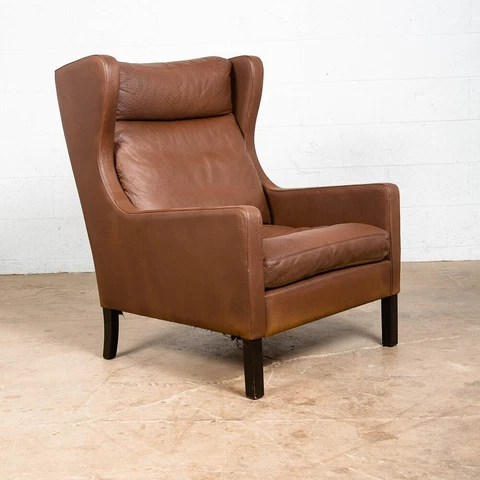Mid Century Danish Modern Lounge Chair Wingback Brown Leather High Back Seat Mcm Cover