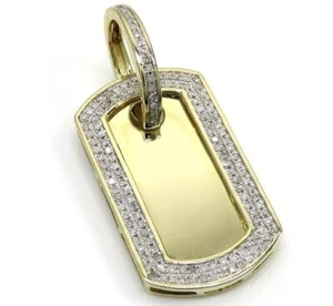 NEW 2.Ct Round Moissanite Men's Dog Tag Pendant 14K Yellow Gold Plated Silver - Picture 1 of 5