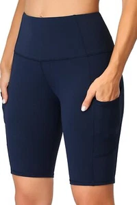 Women's Short Yoga Side Pockets High Waist Workout Running Shorts Navy Blue XL - Picture 1 of 7