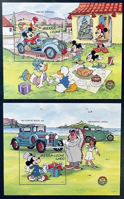 SELOS DE CARROS DE NATAL SERRA LEOA DISNEY SS 1989 MNH AUTOMÓVEIS CLÁSSICOS BENZ 1 - Imagem 1 de 3